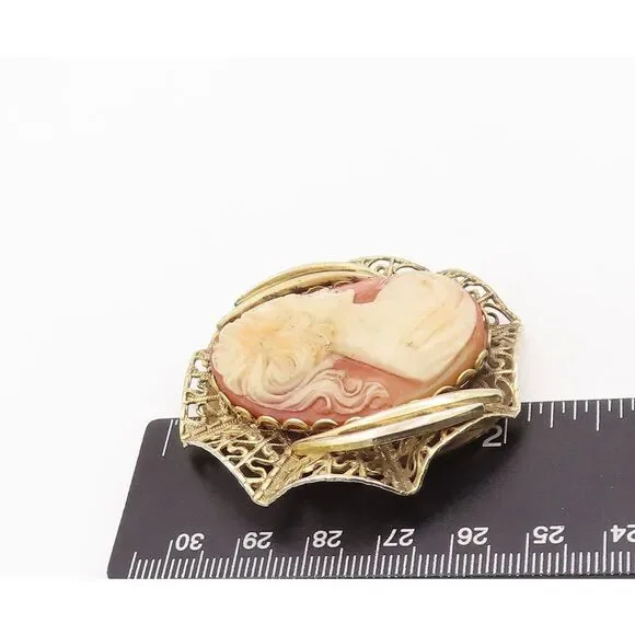 925 Sterling Silver Vintage Pendant Fold Plated Cutout Frame Cameo PT23408